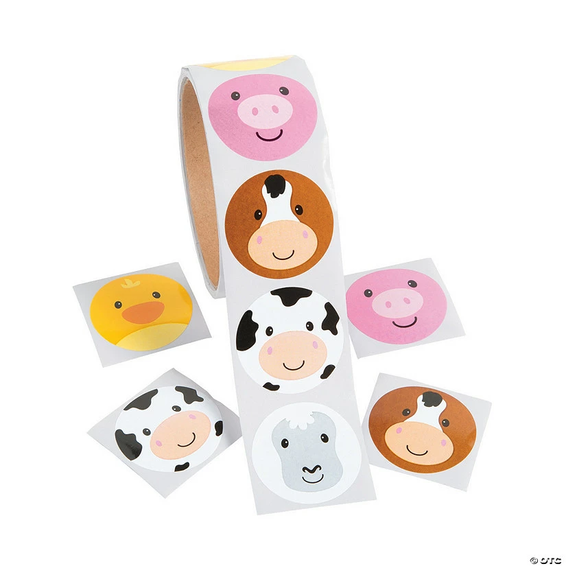 Outlet 🥰 Farm Animal Face Sticker Roll - 100 Pc. 👍 1 Outlet 🥰 Farm Animal Face Sticker Roll - 100 Pc. 👍