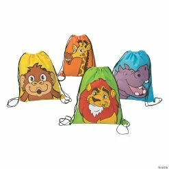 Best Sale ✔️ Large Zoo Adventure Drawstring Bags - 12 Pc. 🧨